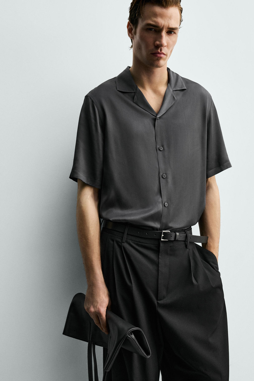 CAMISA SATINADA RELAXED FIT / Gris - Zara фото 7