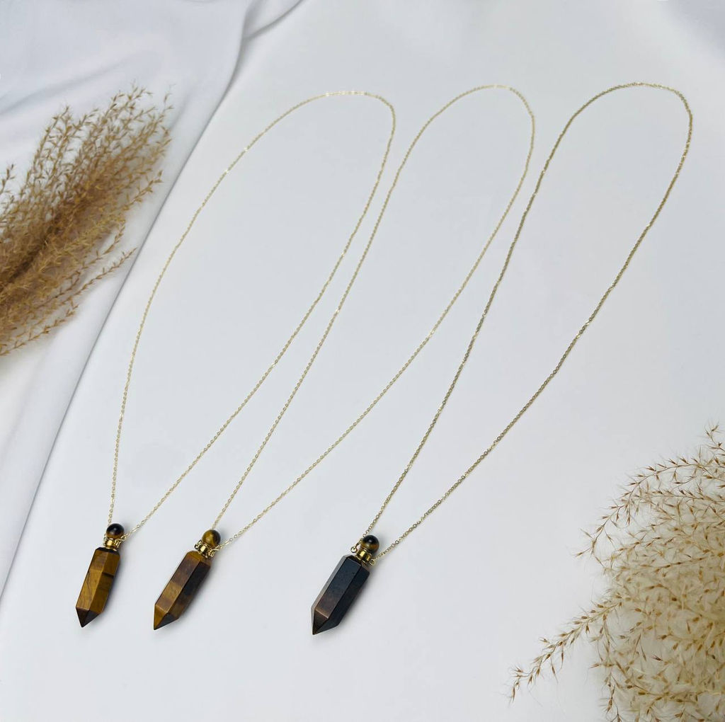 Кулон "Флакон" на цепочке из Тигрового глаза