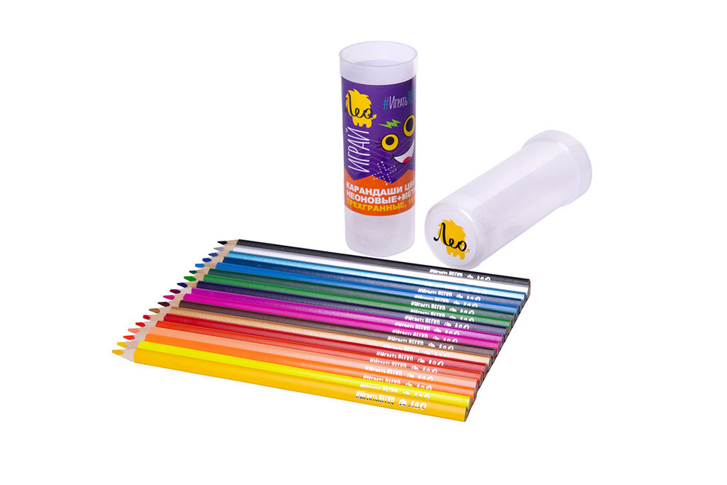Лео Играй Набор цветных трехгранных карандашей (+ неон и металлик) в тубусе LGTMCP-18 заточенный 2 х 18 цв