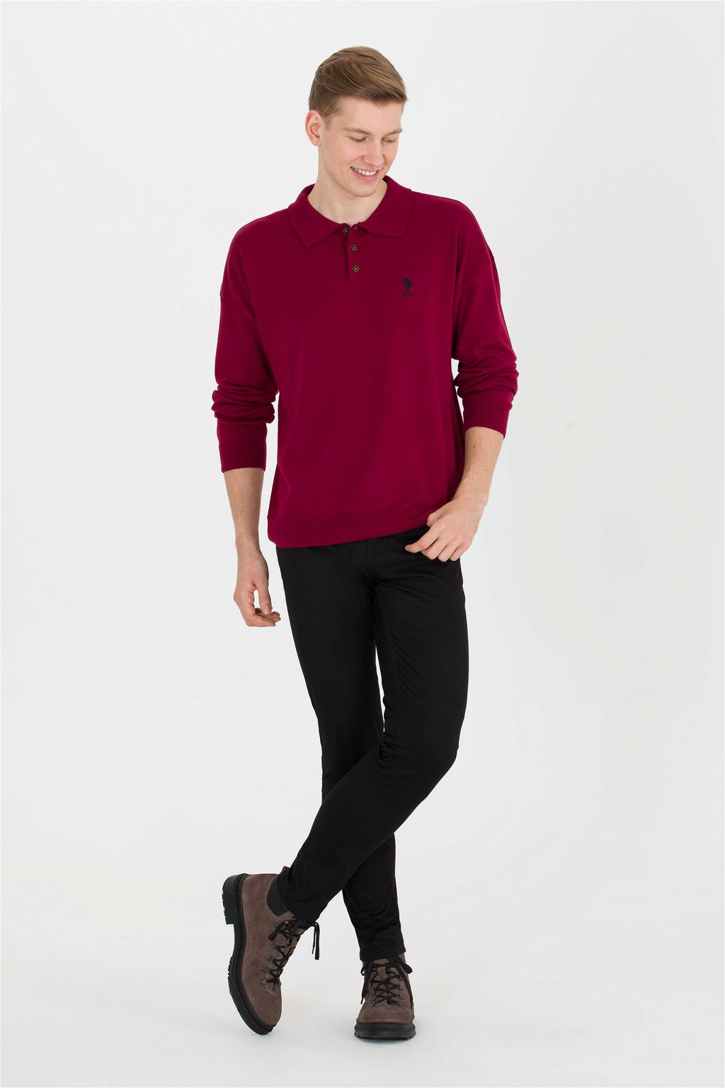 U. S. Polo Assn Мужской бордово-красный трикотаж с воротником поло - U.s. polo assn фото 10