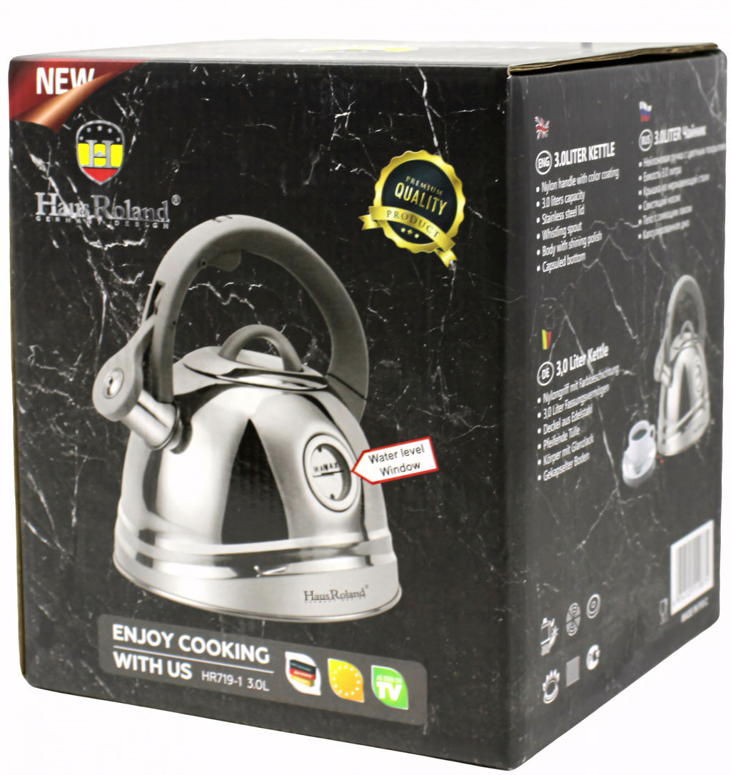 Чайник 3,0л для всех видов плит с окошком с уровнем воды 2 микс, арт. HR719-1