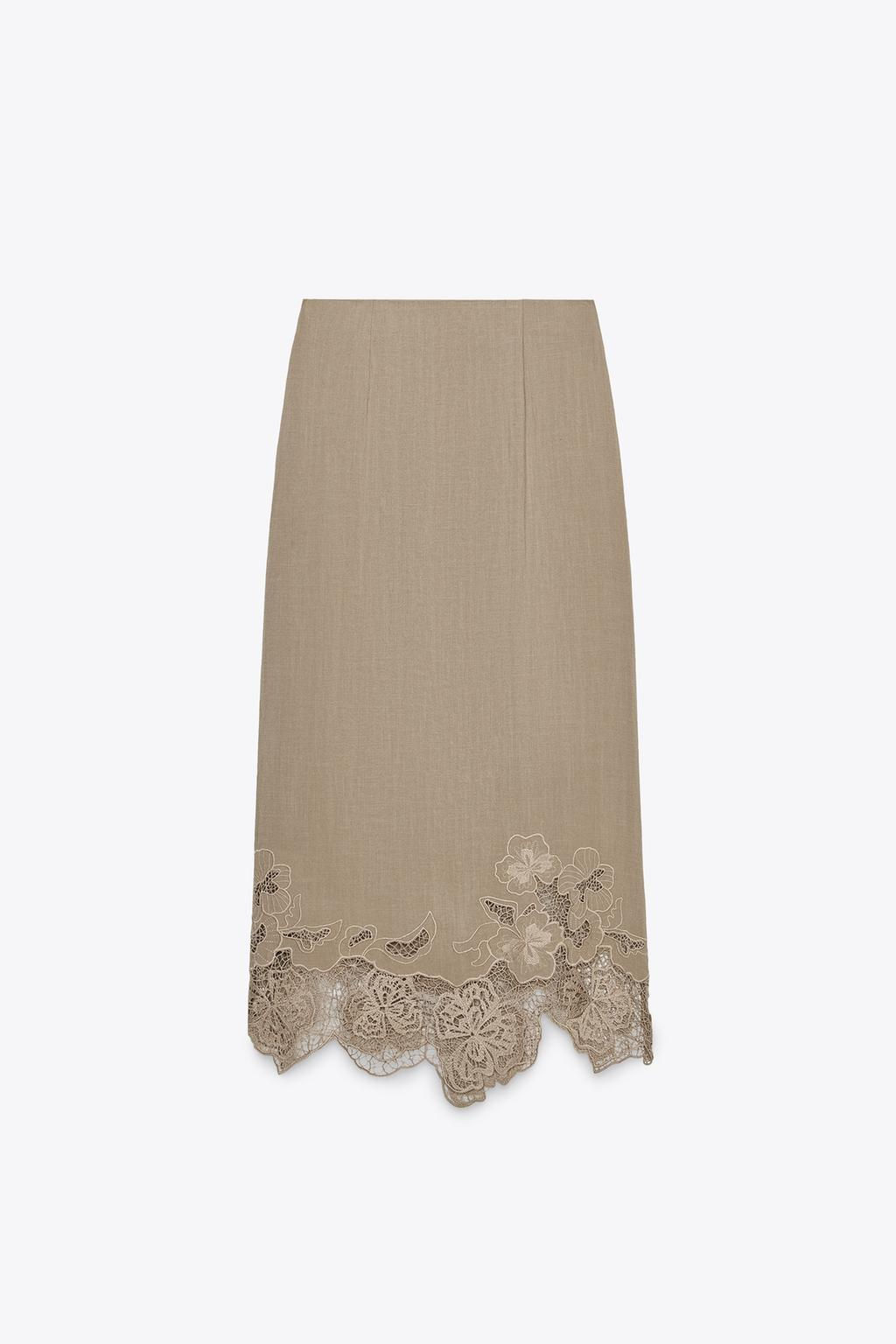 EMBROIDERED MIDI LINGERIE SKIRT - Zara фото 3