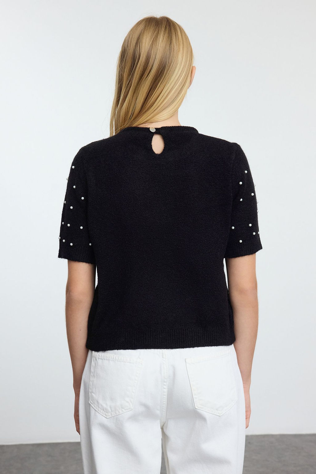 Siyah Yunlu Inci ve Tas Islemeli Triko Kazak TWOAW25KZ00127 - Trendyolmilla фото 5