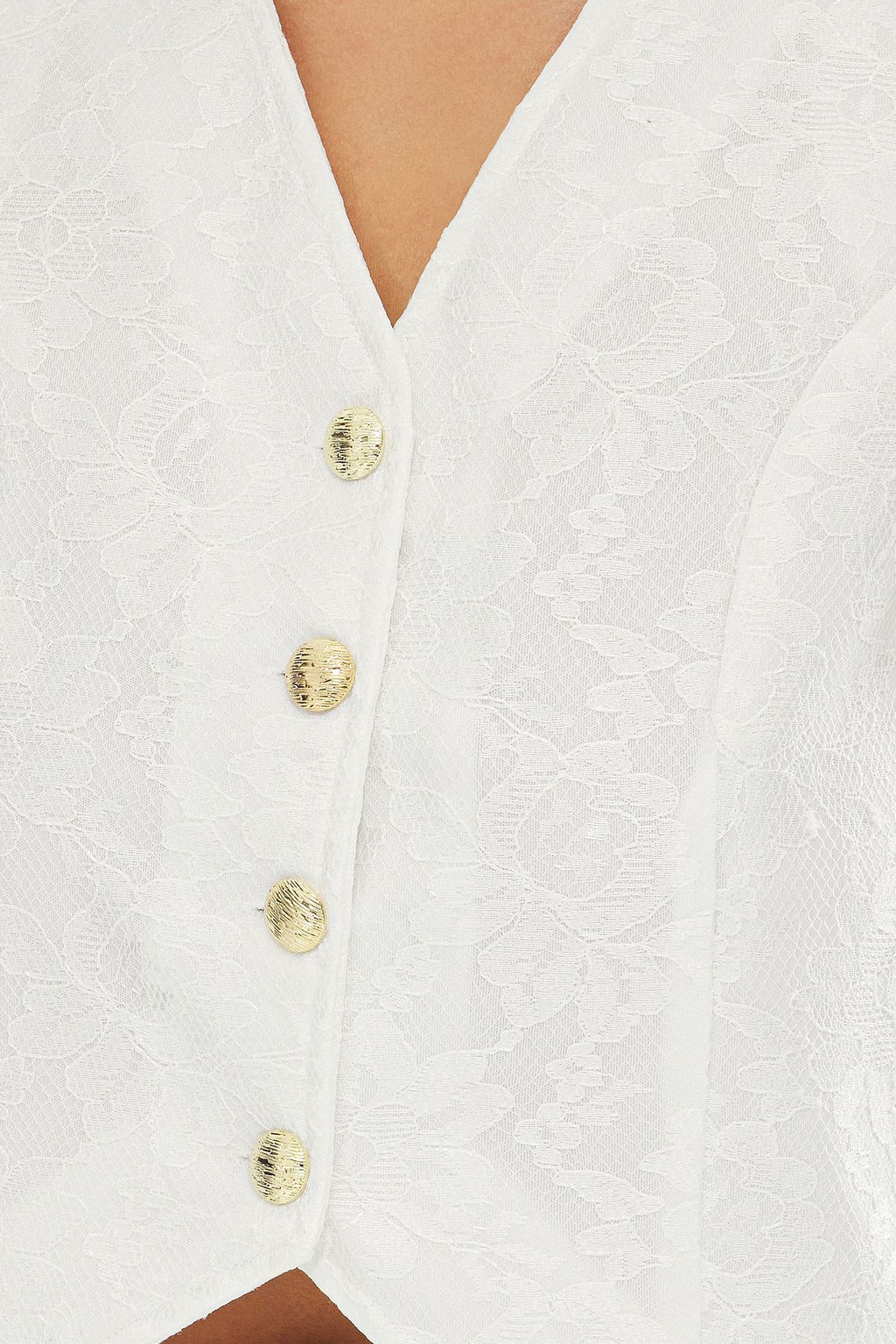 TRENDYOLMILLA Beyaz Fitted V Yaka Dantel Detayl? Crop Dokuma Yelek TWOSS25YE00040 фото 4