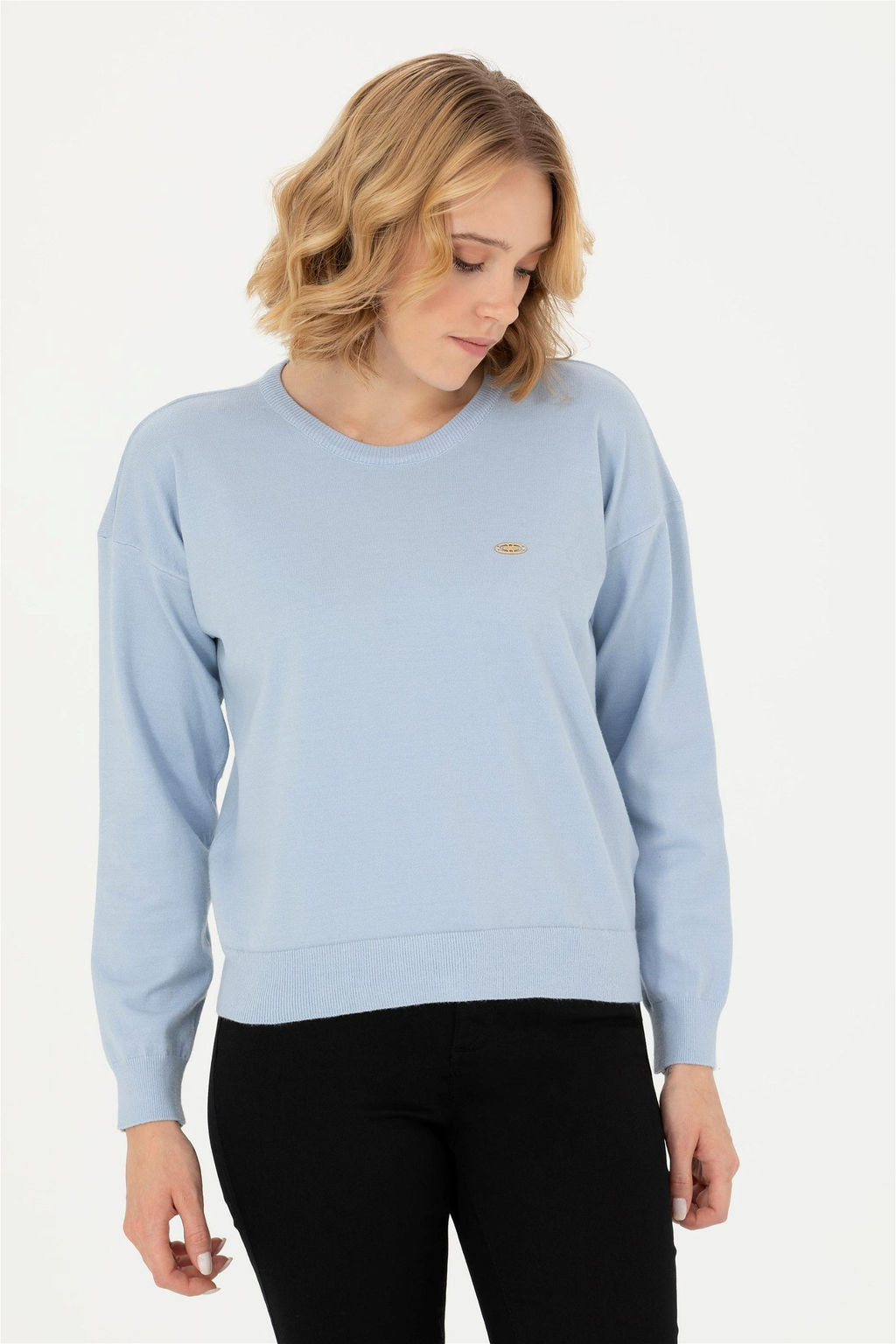 Женский синий меланжевый свитер с круглым вырезом Неожиданная скидка в корзине - U.s. polo assn фото 3