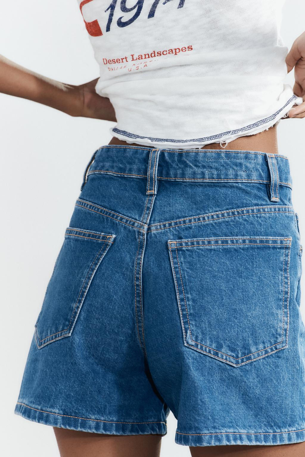 HIGH-WAIST CROSSOVER WAIST TRF MOM FIT DENIM BERMUDA SHORTS - Zara фото 12