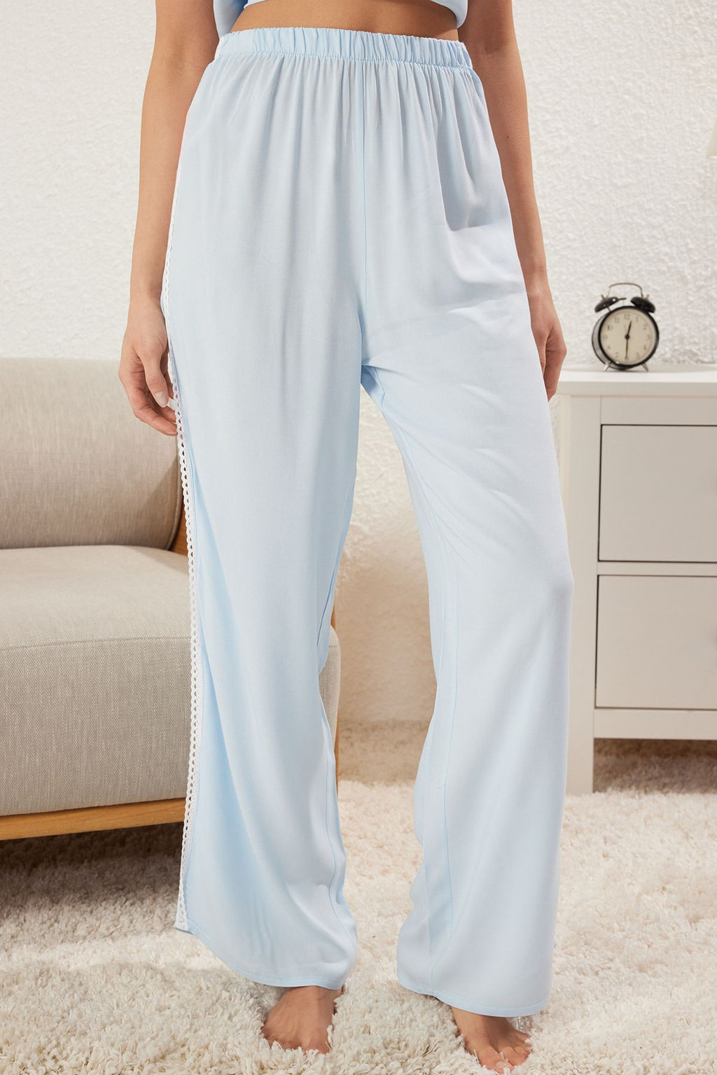 Trendyolmilla Mavi Dantel Detayl? Poplin Dokuma Pijama Tak?m? THMSS25PT00089  фото 4