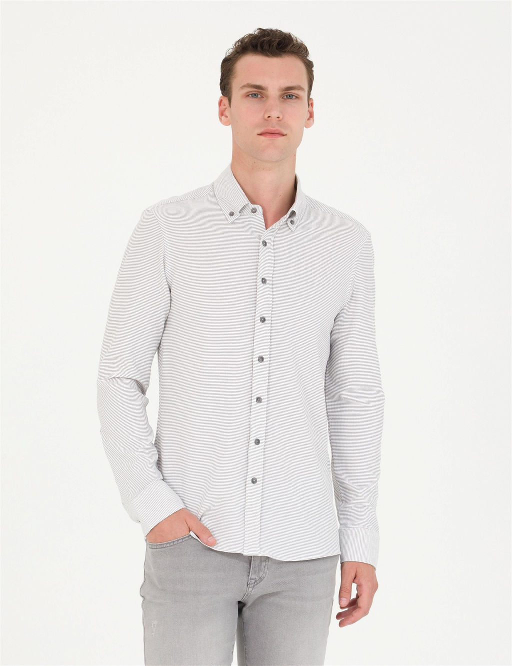 A__k Gri Slim Fit Uzun Kollu G_mlek