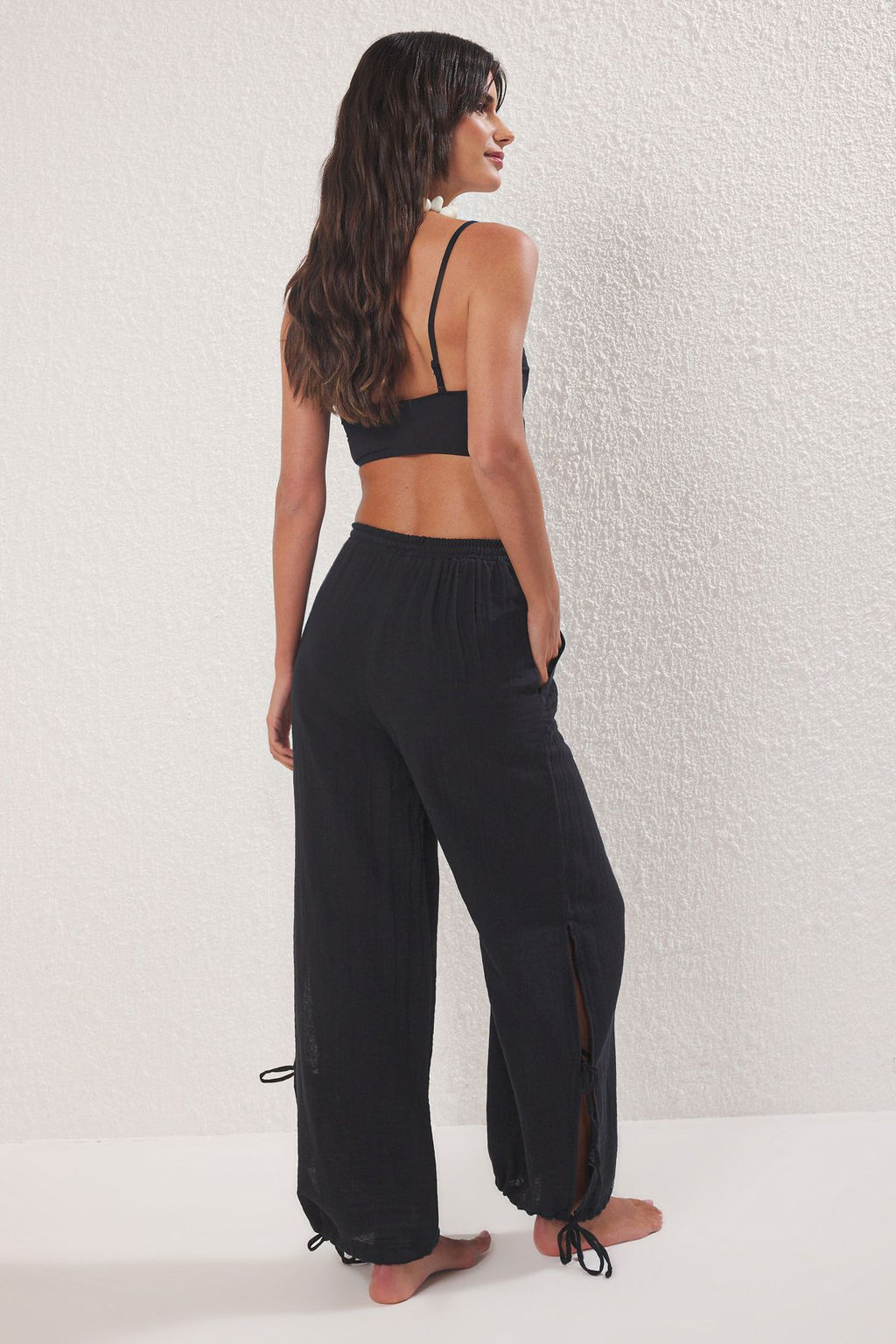 Trendyolmilla Tas Dokuma Baglama Detayl? 100% Pamuk Plaj Pantolon TBESS25PL00008  фото 4