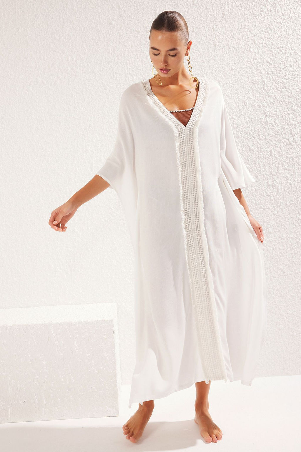 TRENDYOLMILLA Siyah Maxi Dokuma Plaj Elbisesi TBESS25EL00013  фото 3