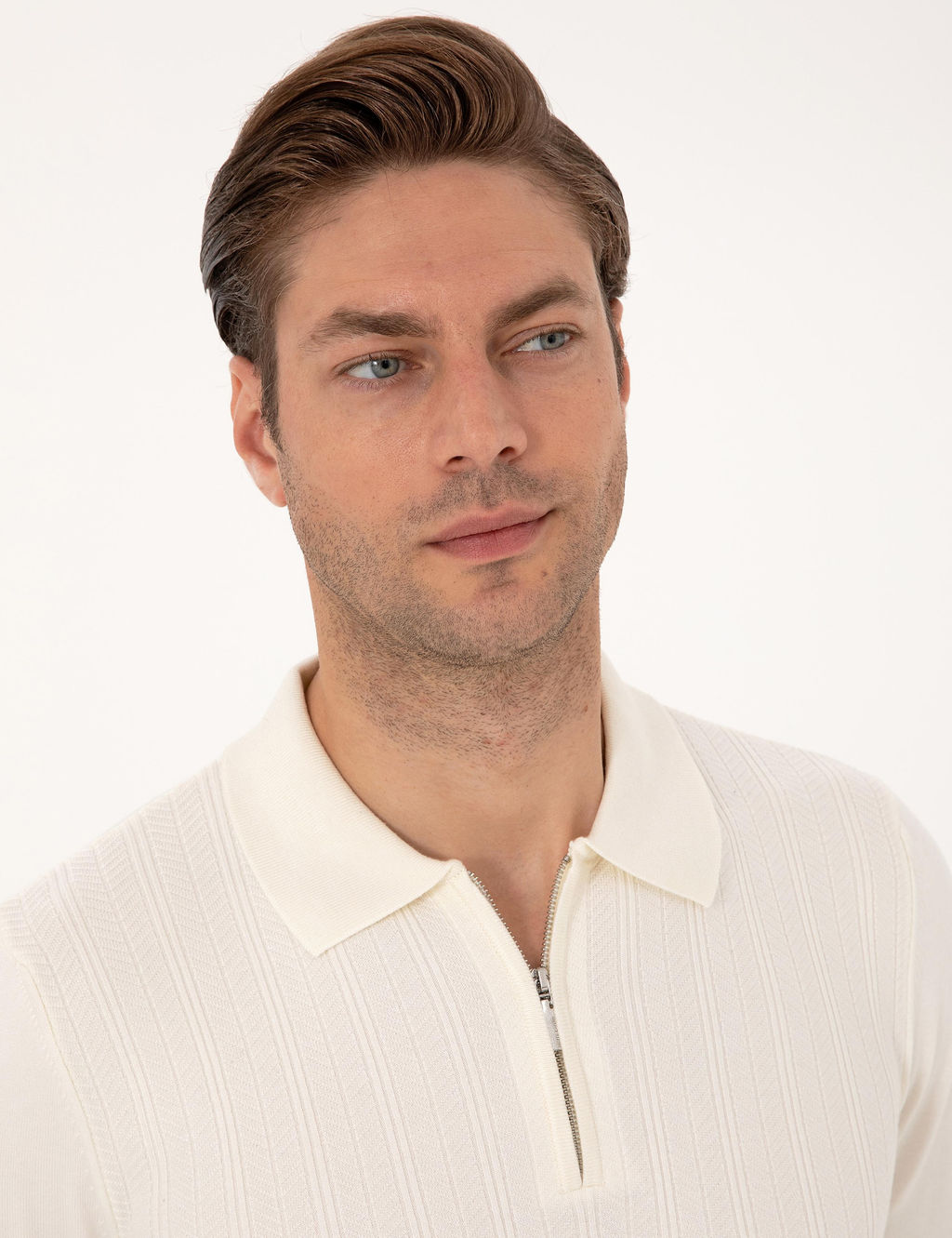 Ekru Regular Fit Polo Yaka Fermuarl_ Triko Kazak - Pierre cardin фото 2