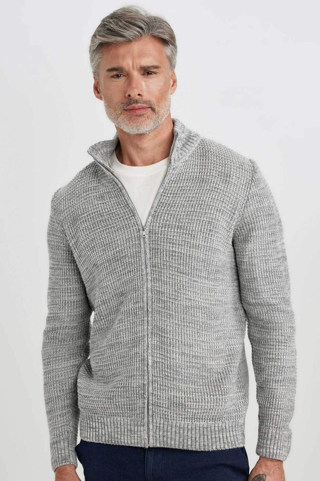 Standart Fit Normal Kesim Yar?m Bal?kc? Yaka Fermuarl? Waffle H?rka - Defacto фото 5