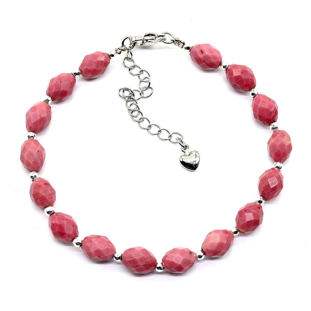 Браслет с Родонитом рис 6*8мм, 19см Радуга камня