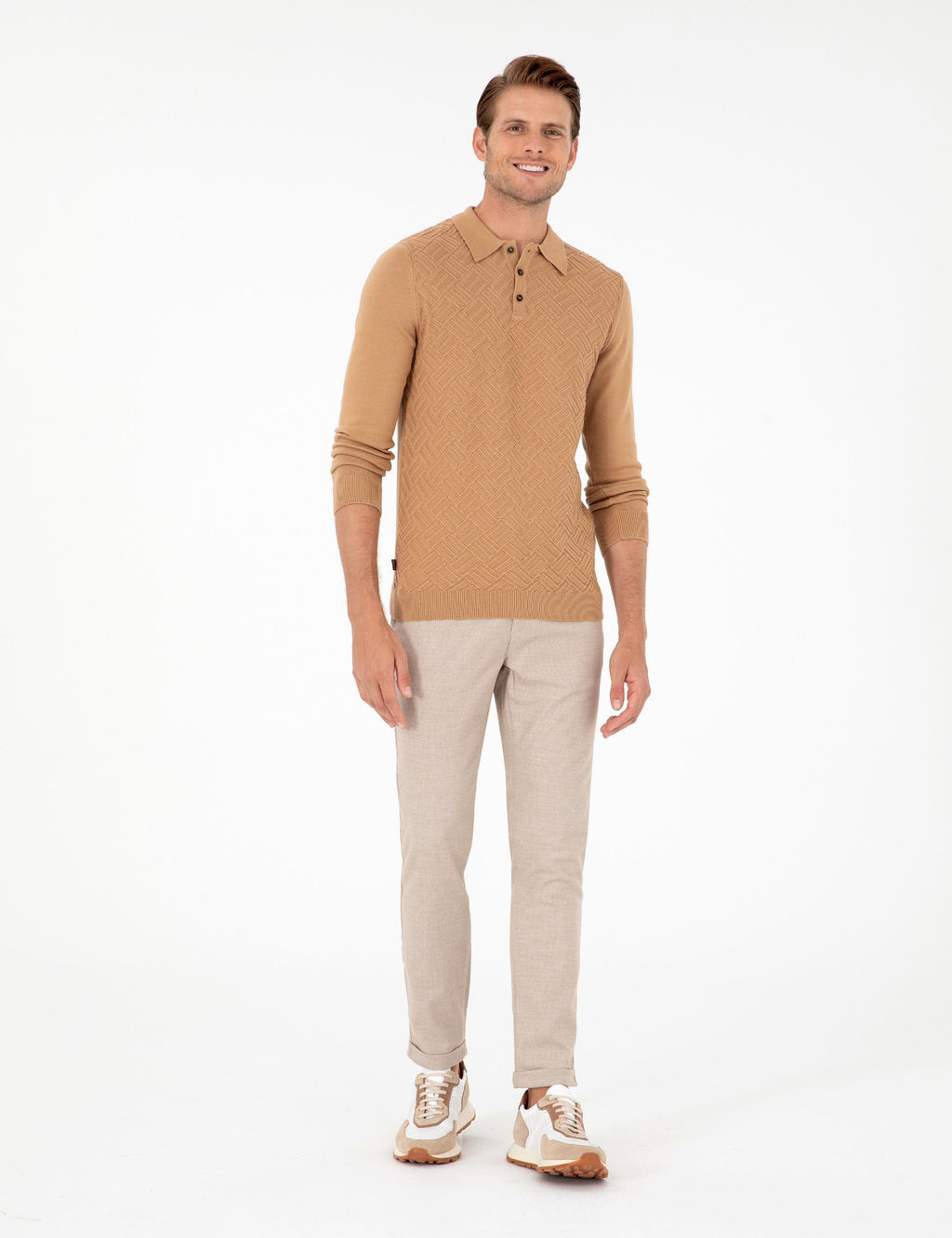 Koyu Camel Slim Fit D__meli Polo Yaka Triko Kazak - Pierre cardin фото 4