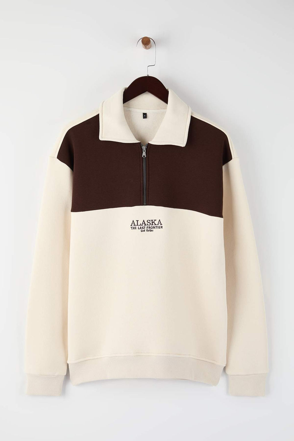TRENDYOL MAN Vizon Oversize/Genis Kesim Renk Bloklu Ici Polar/S?cak Tutan Sweatshirt TMNAW24SW00130 - Trendyolmilla фото 12