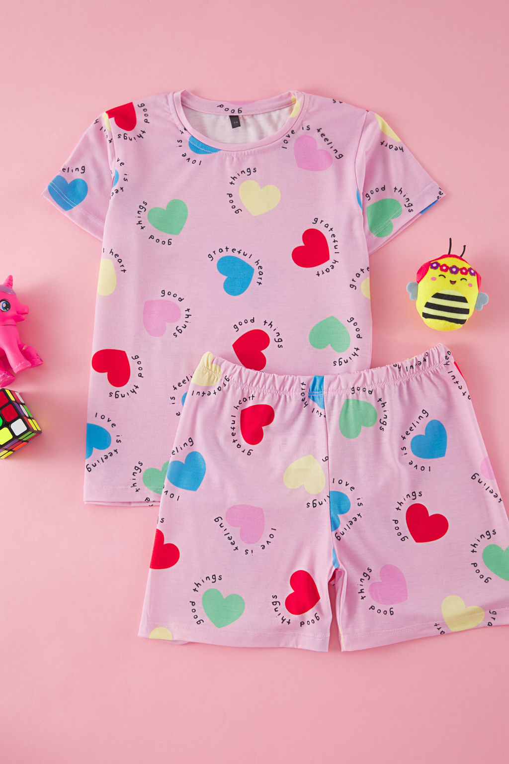 Ekru K?z Cocuk Kalp Desenli Bisiklet Yaka Alt Ust Orme Pijama Tak?m? TKDSS25PT00006 - Trendyolmilla фото 3