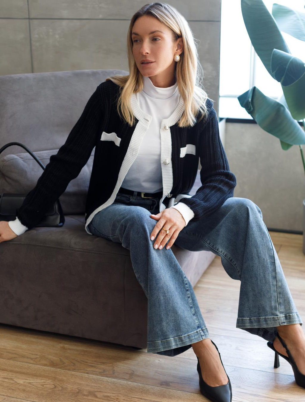 VILATTE / Жакет фактурной вязки с золотистыми пуговицами  фото 4