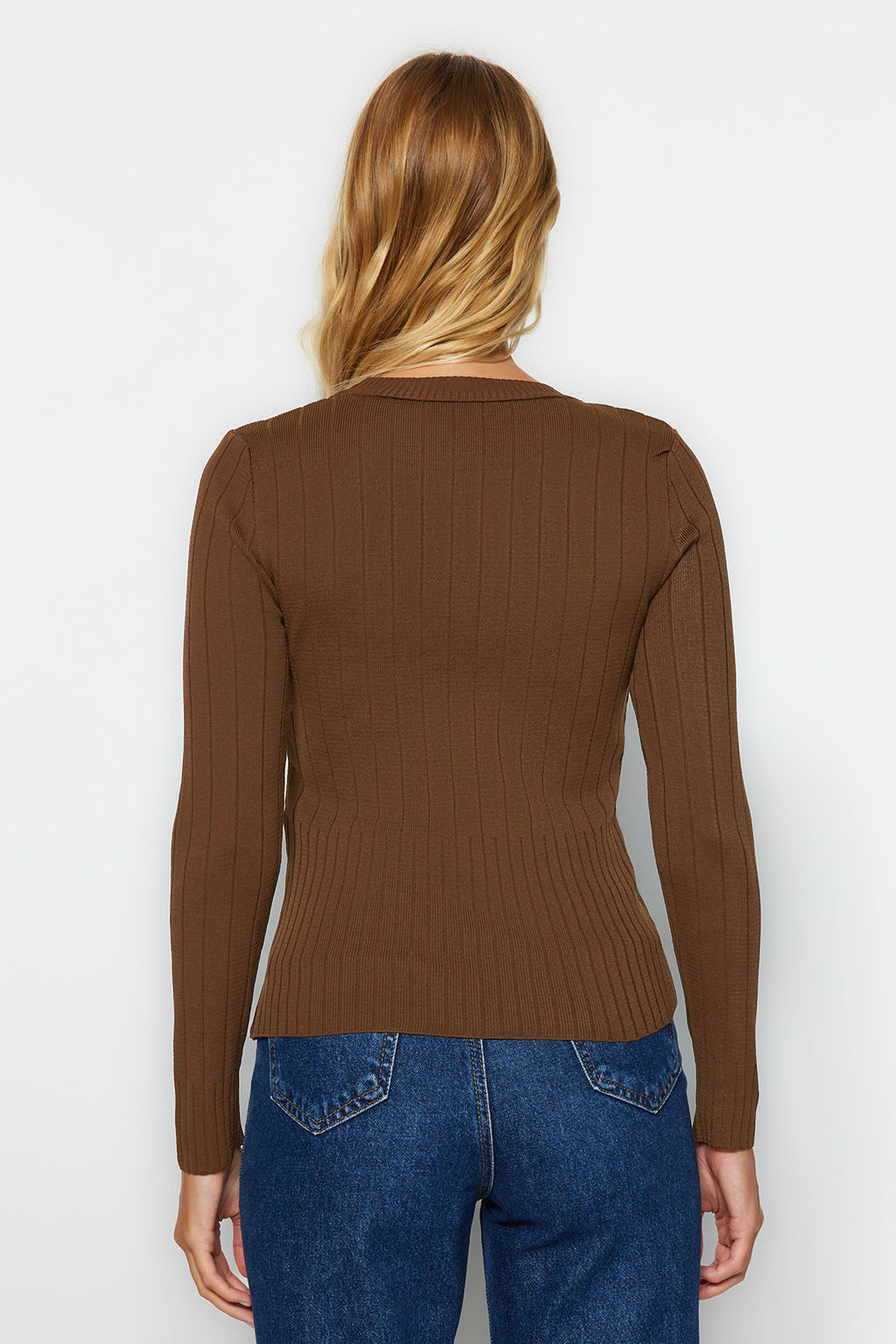 Kahverengi Basic Bisiklet Yaka Triko Kazak TWOAW23KZ01249