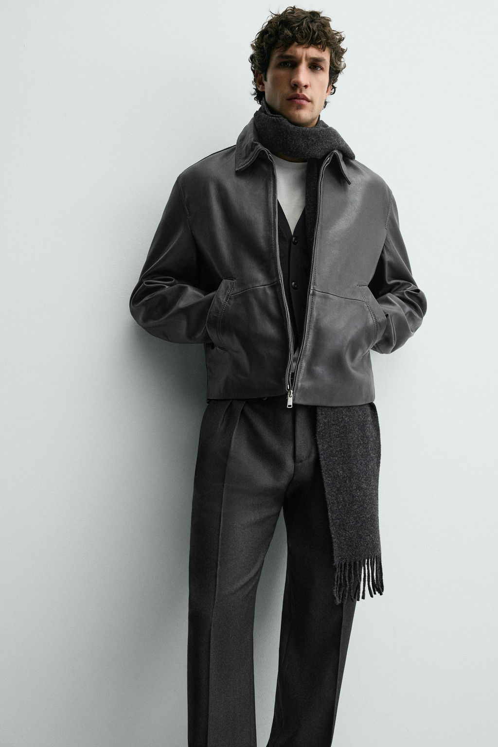 CROPPED FIT LEATHER JACKET - Zara фото 5