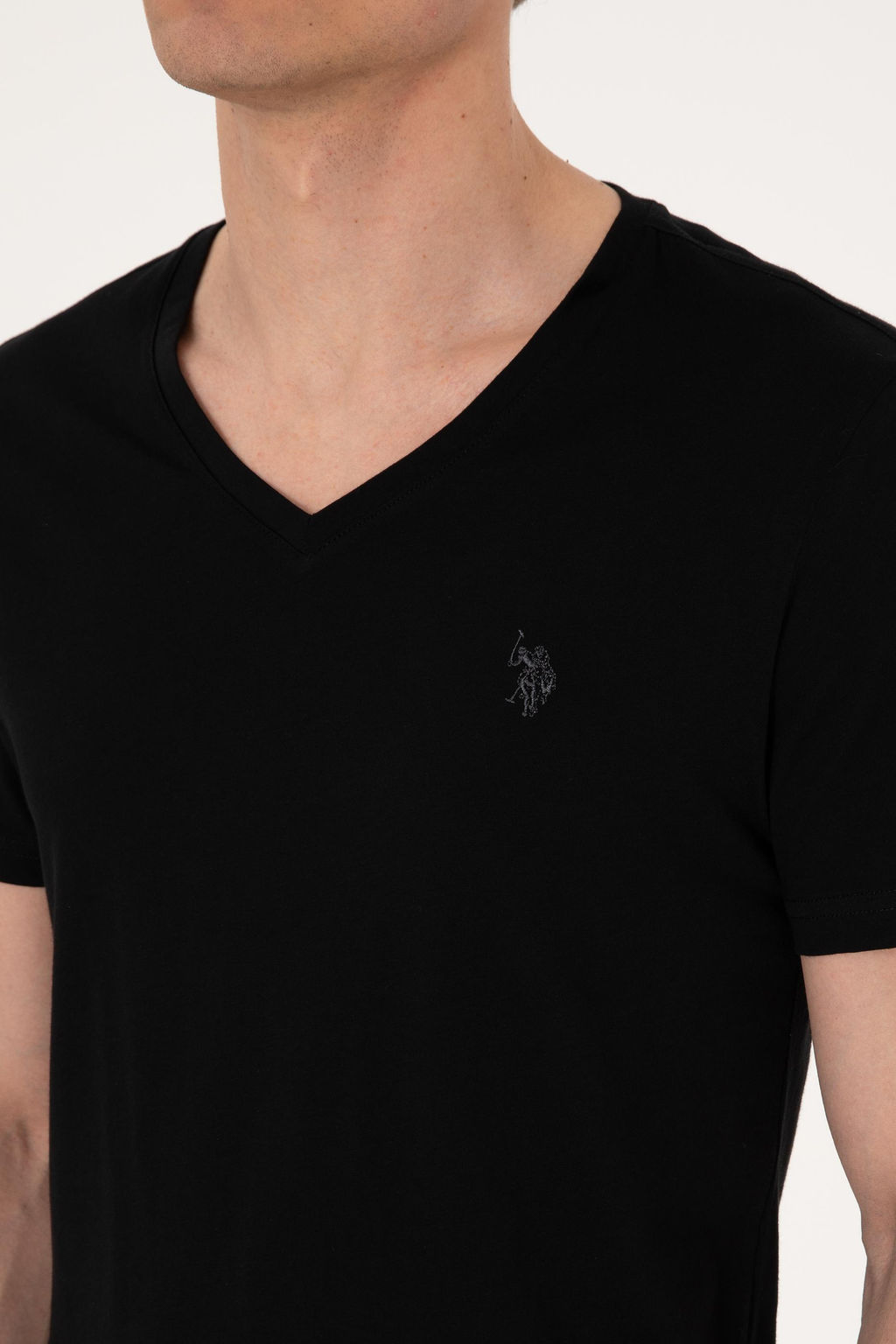 Erkek Slim Fit V Yaka Siyah Basic Ti__rt Sepette S_rpriz _ndirim - U.s. polo assn фото 7