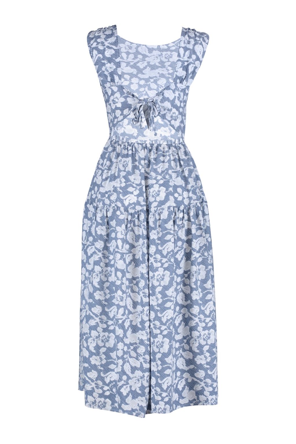 TRENDYOLMILLA Mavi Skater/Belden Ac?lan S?rt Detayl? Cicek Desenli Midi Dokuma Elbise TWOSS21EL0709  фото 22