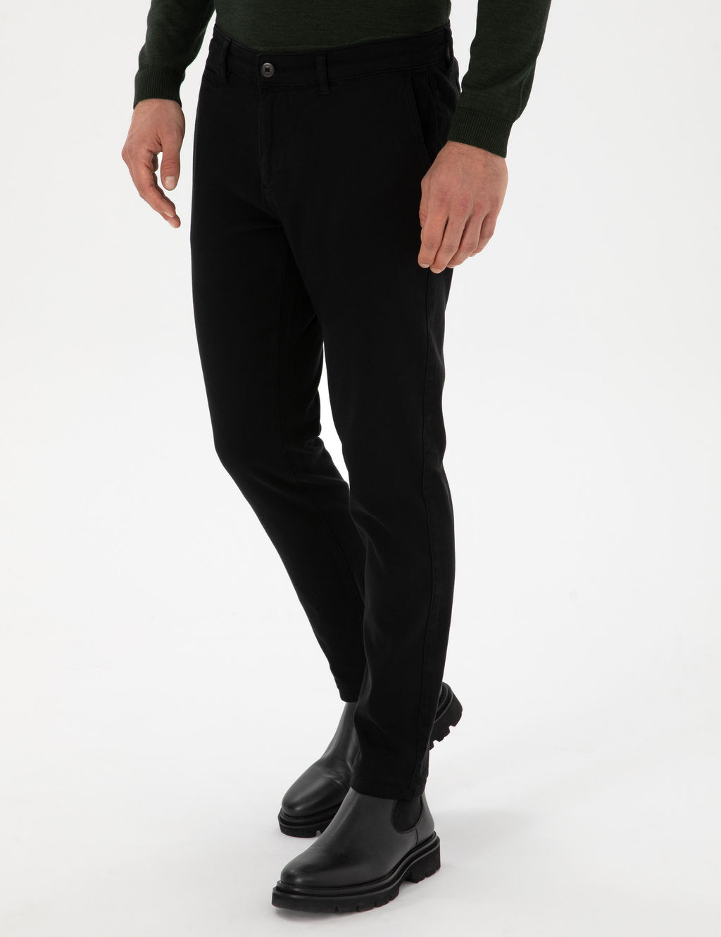 Siyah Slim Fit Pamuk Kar___ml_ Kanvas Pantolon