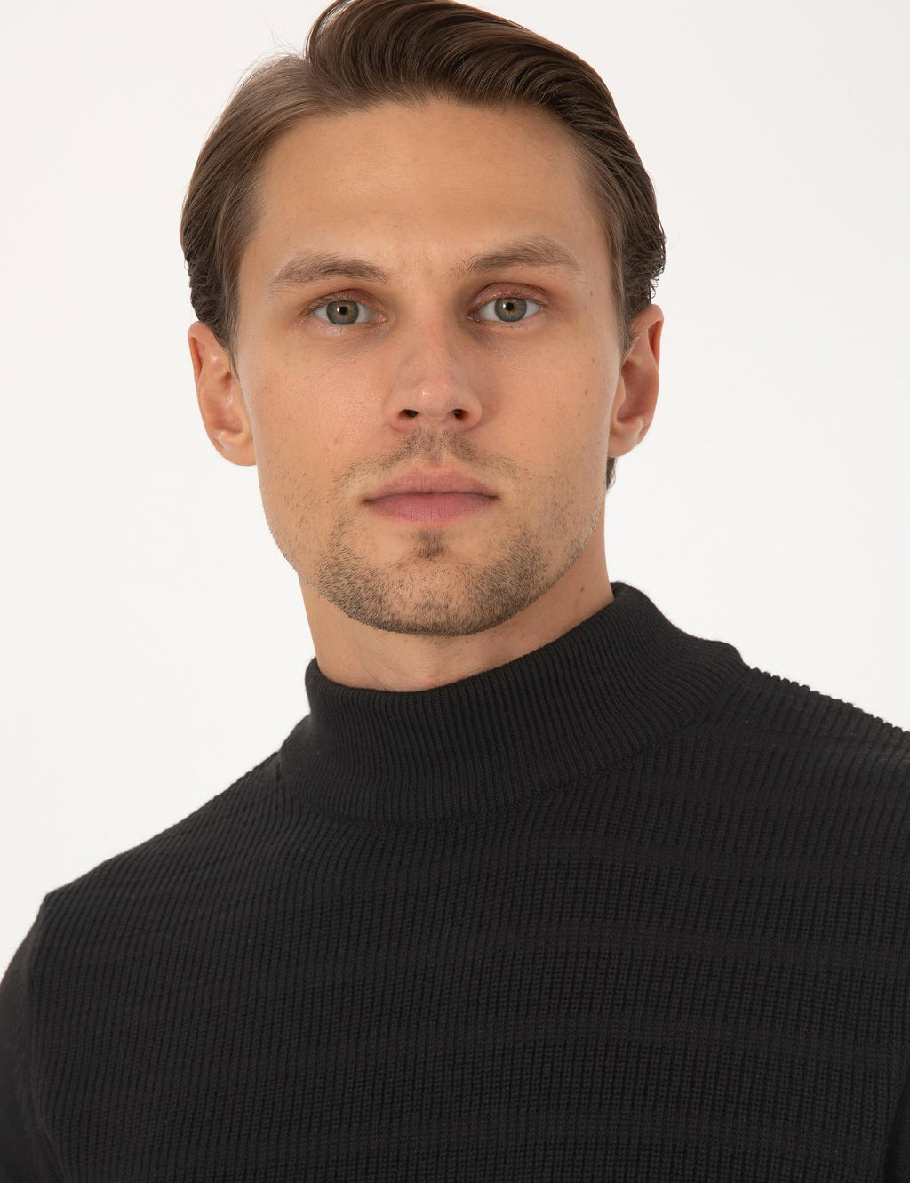 Siyah Slim Fit Yar_m Bal_k__ Yaka Triko Kazak - Pierre cardin фото 2