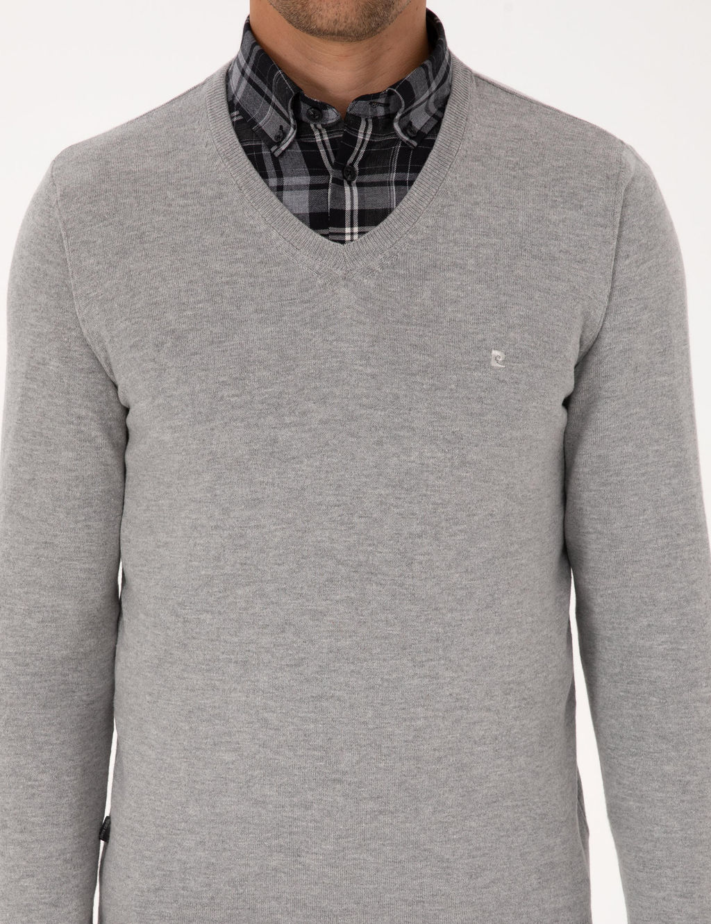 A__k Gri Melanj Slim Fit V Yaka Basic Triko Kazak - Pierre cardin фото 6