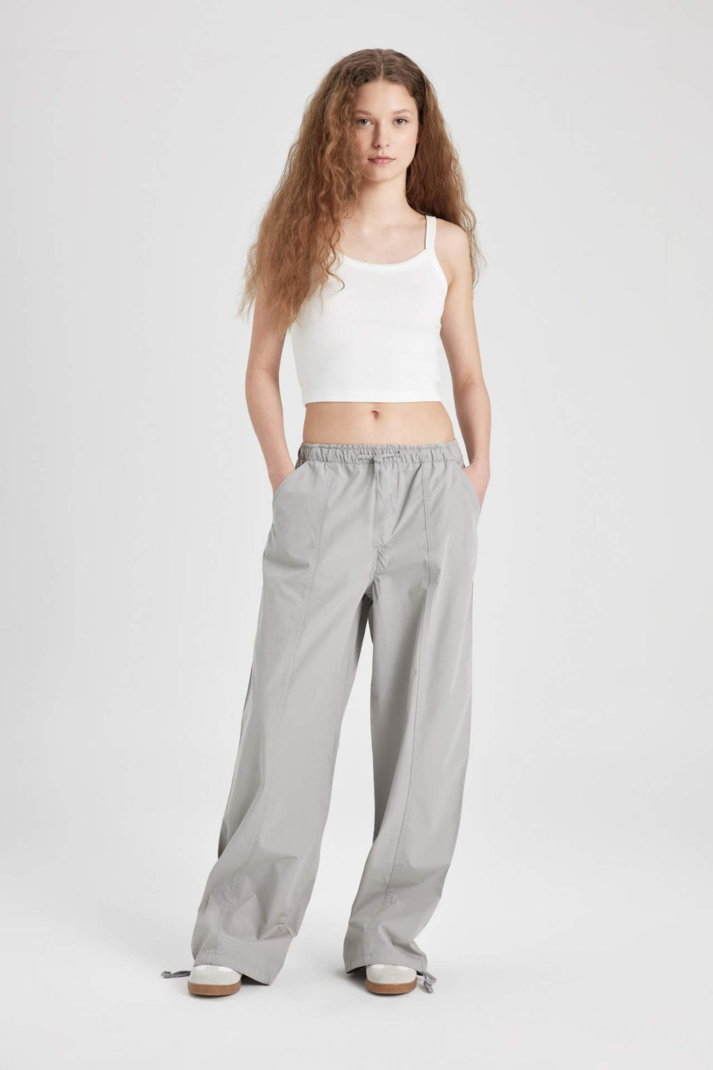 Poplin Pantolon Wide Leg Cift Cepli Yuksek Esnek Belli Standart Boy Ayarlanabilir Lastikli Paca - Defacto фото 2