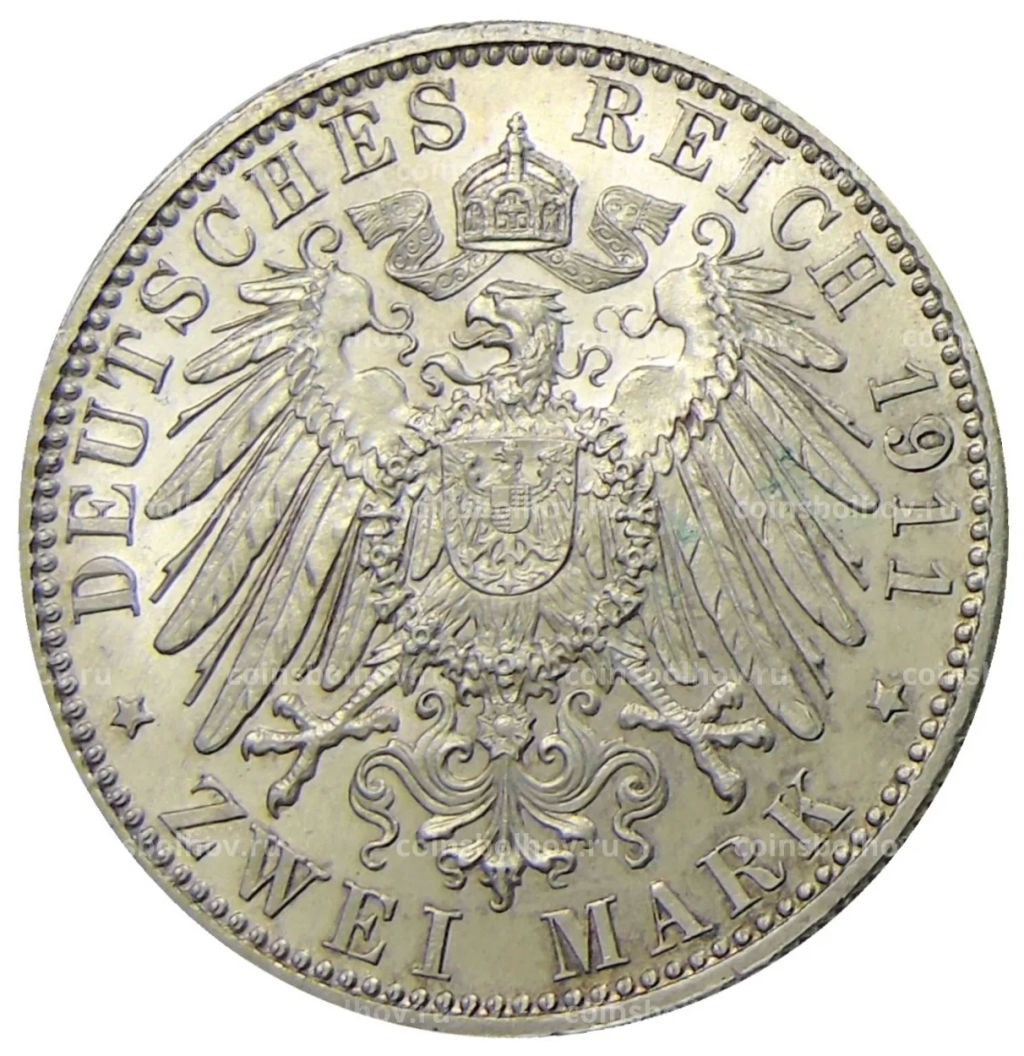 2 марки 1911 года D Германия (Бавария)  90 лет со дня рождения Луитпольда Баварского