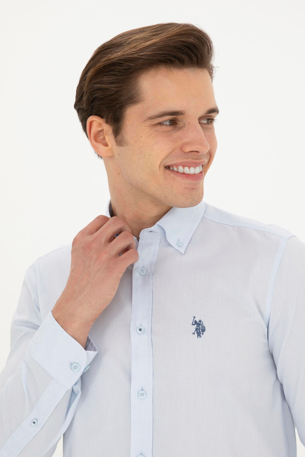 Мужская голубая базовая рубашка с длинным рукавом - U.s. polo assn фото 9