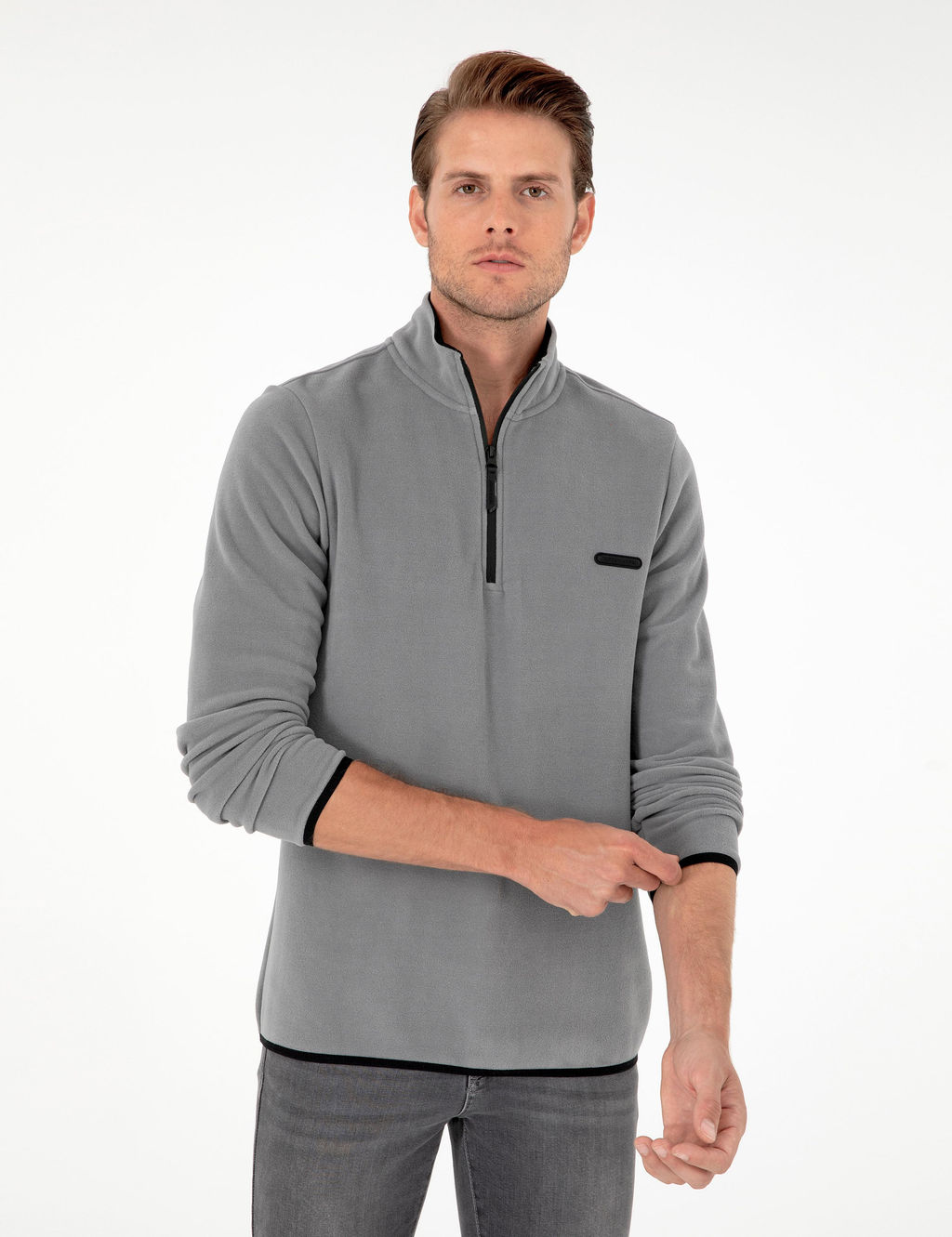 Gri Regular Fit Yar_m Fermuarl_ Polar Sweatshirt - Pierre cardin фото 3