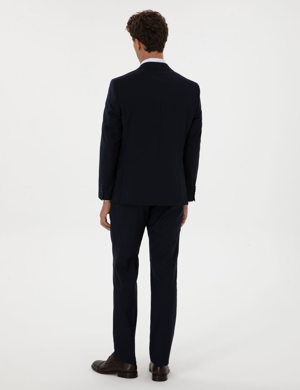 Lacivert Slim Fit %100 Y_n Tak_m Elbise