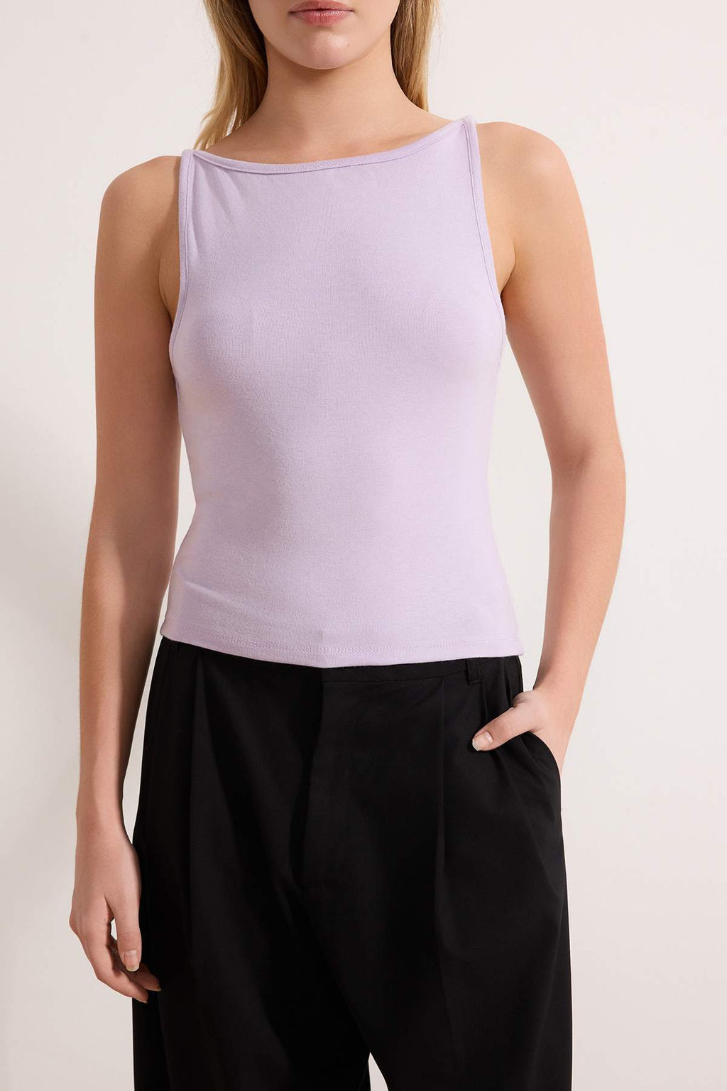 Lila Ask?l? Fitted/Vucuda Oturan Esnek Orme Bluz TWOSS24BZ00535