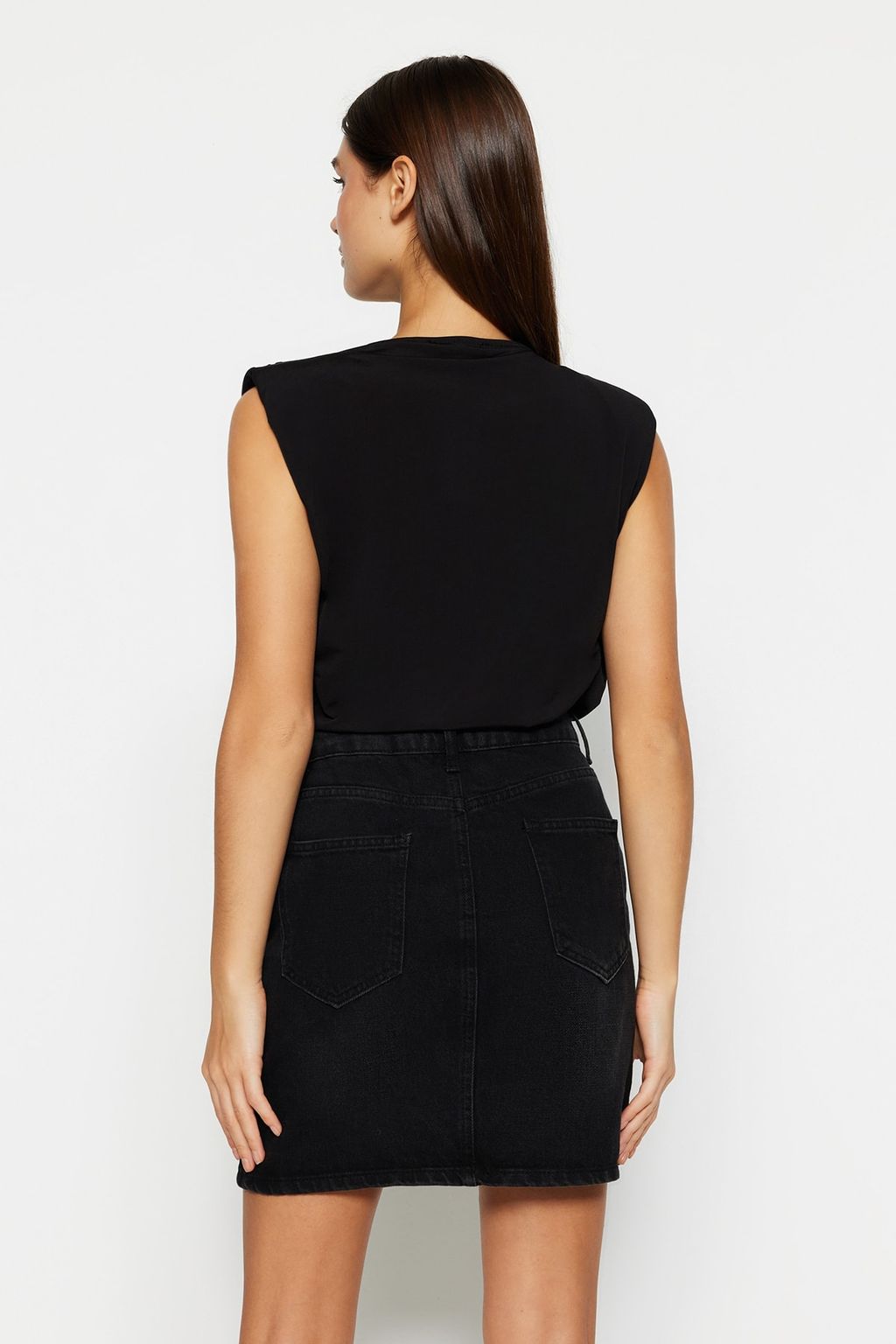 Siyah Vatkal? Kruvaze Yaka Esnek C?tc?tl? Orme Body TWOSS23BD00007