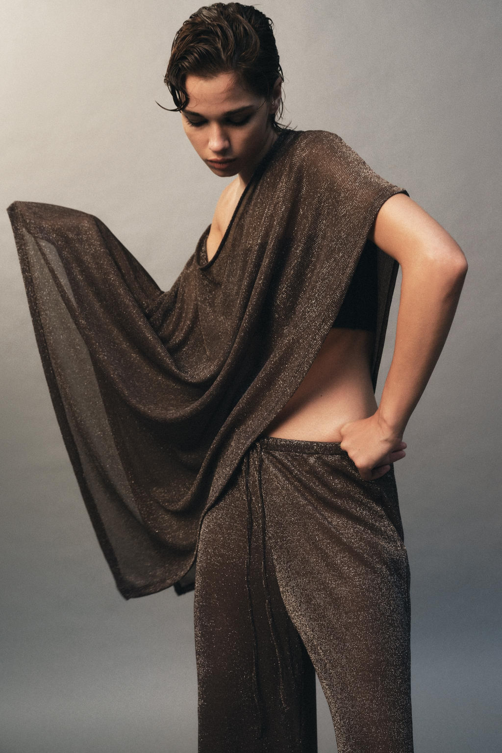 METALLIC THREAD PALAZZO TROUSERS - Zara фото 10