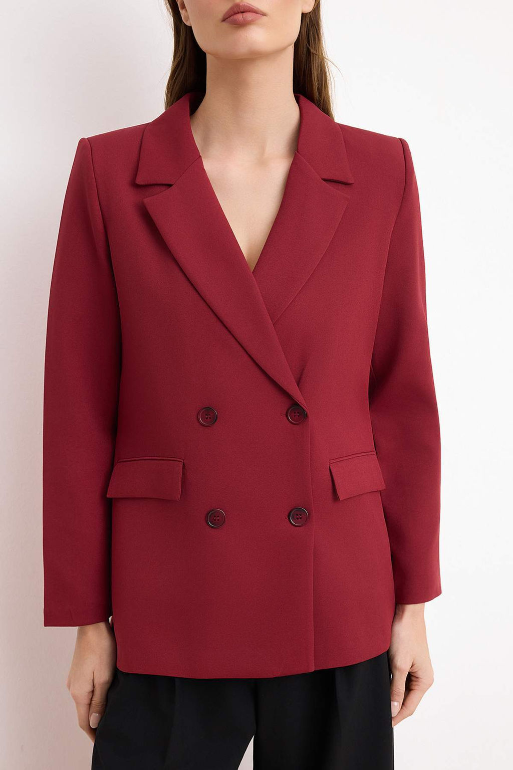 Bordo Regular Astarl? Kruvaze Kapama Dokuma Blazer Ceket TWOAW21CE0264