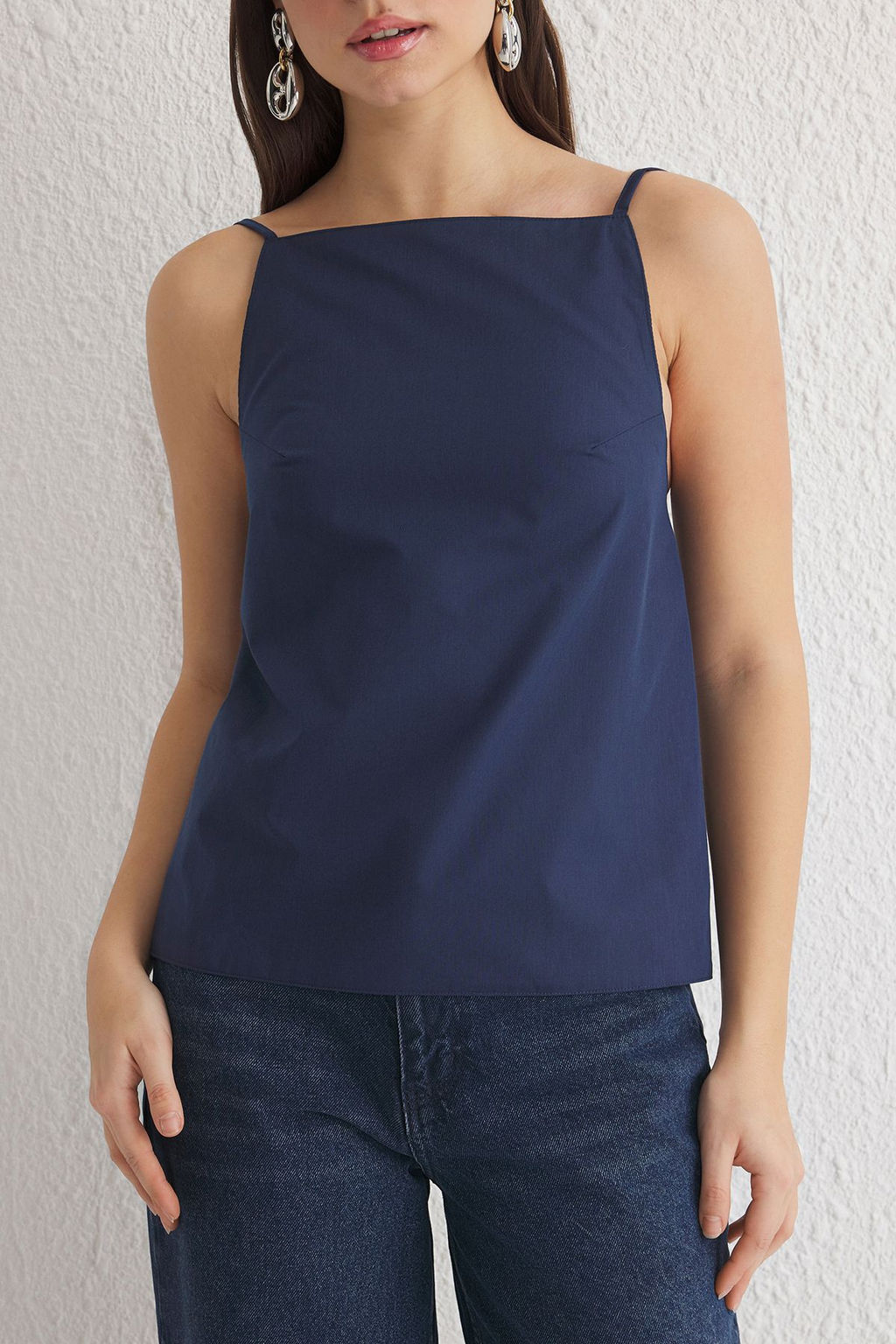 Trendyolmilla Lacivert S?rt Dekolteli Dokuma Bluz TWOSS25BZ00100