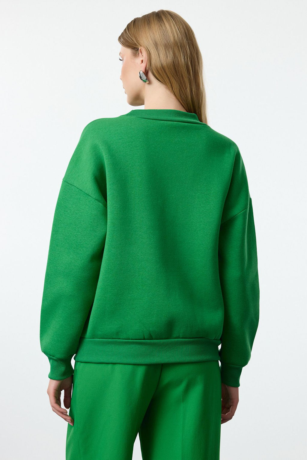 Yesil Kal?n Ici Polarl? Regular/Normal Kal?p Slogan Nak?sl? Orme Sweatshirt TWOAW21SW1061 - Trendyolmilla фото 5