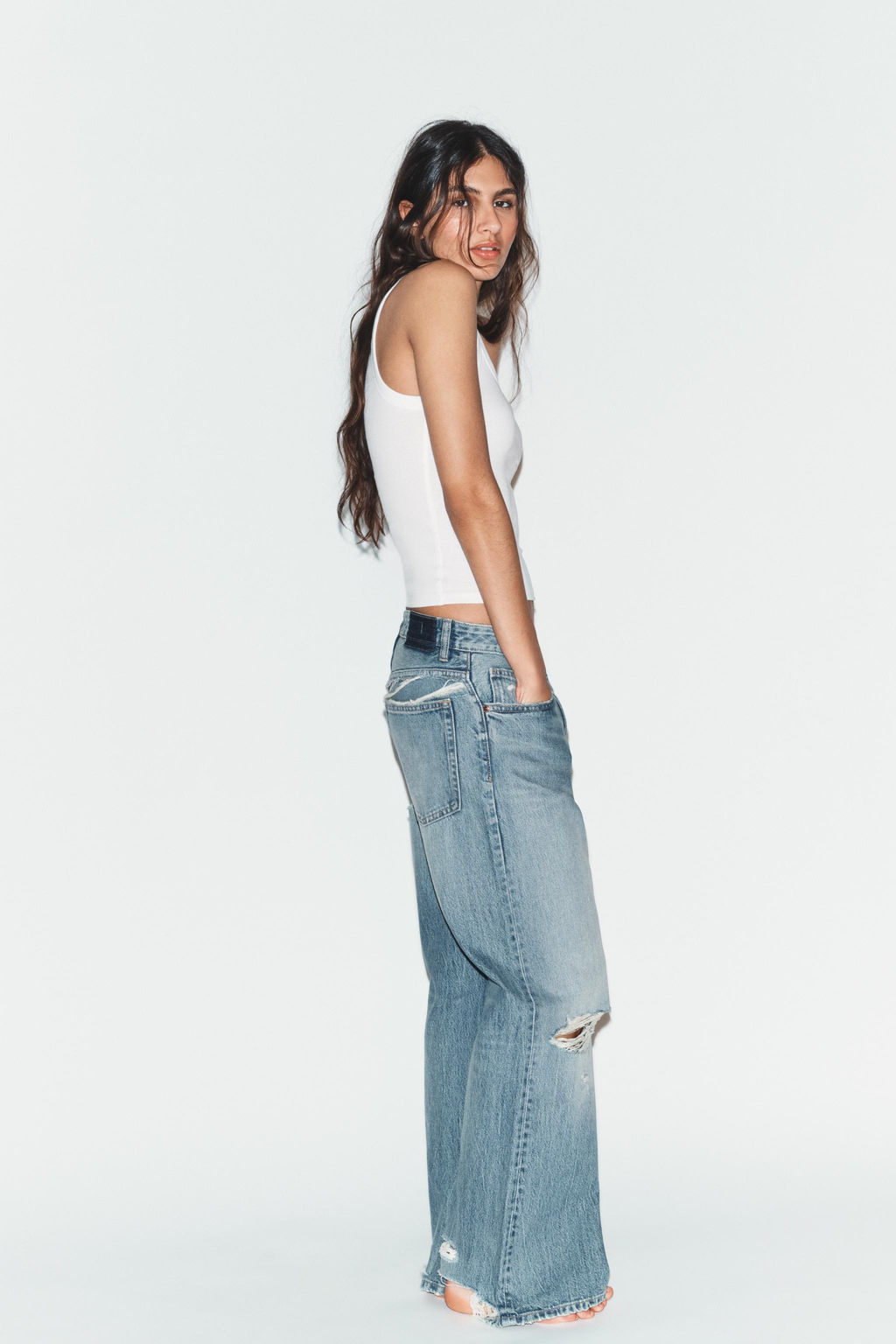 JEANS TRF BOYFRIEND ROTOS TIRO MEDIO / Azul - Zara фото 6