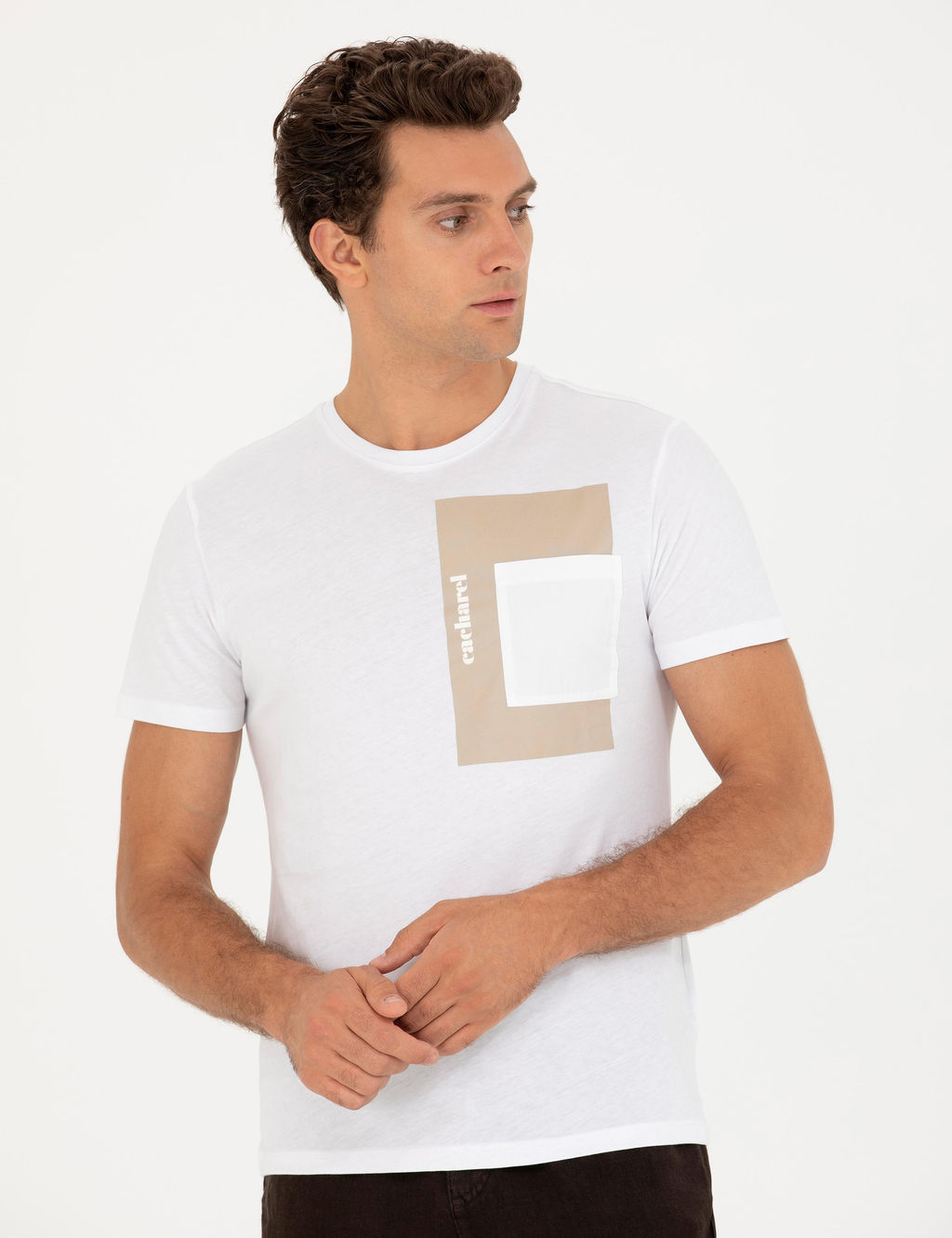 Beyaz Slim Fit Bisiklet Yaka T-Shirt