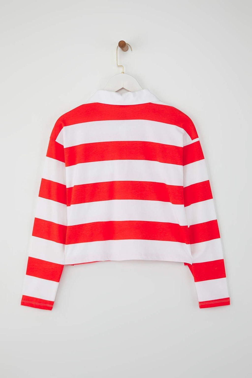 Turuncu Cizgili Polo Yaka Relaxed Crop/Rahat K?sa Orme T-shirt TWOAW26TS00011 - Trendyolmilla фото 8