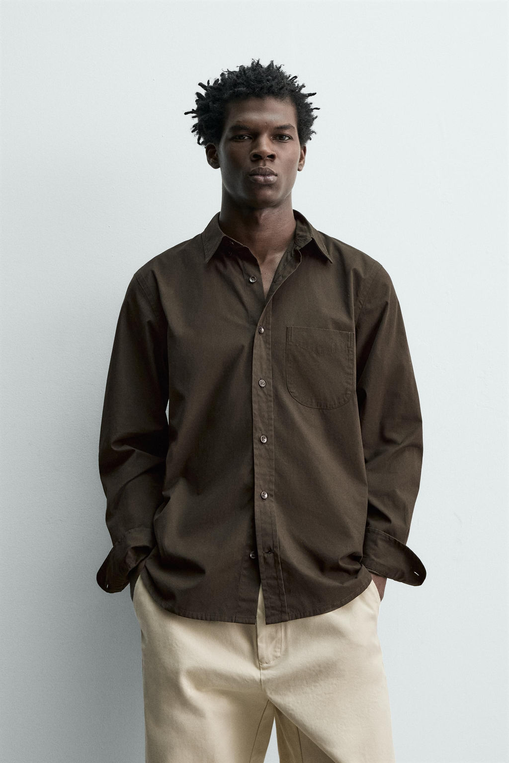 CAMISA REGULAR FIT POPEL?N / Marr?n oscuro - Zara фото 2