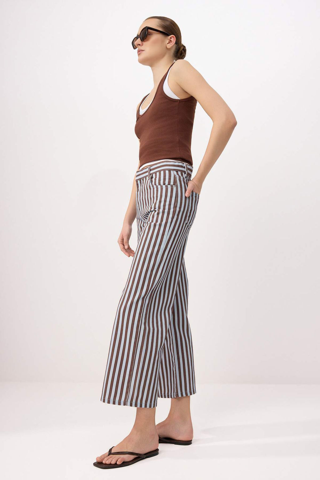 Cok Renkli Yuksek Bel Wideleg %100 Pamuklu Cizgili Jeans TWOSS26JE00228 - Trendyolmilla фото 2