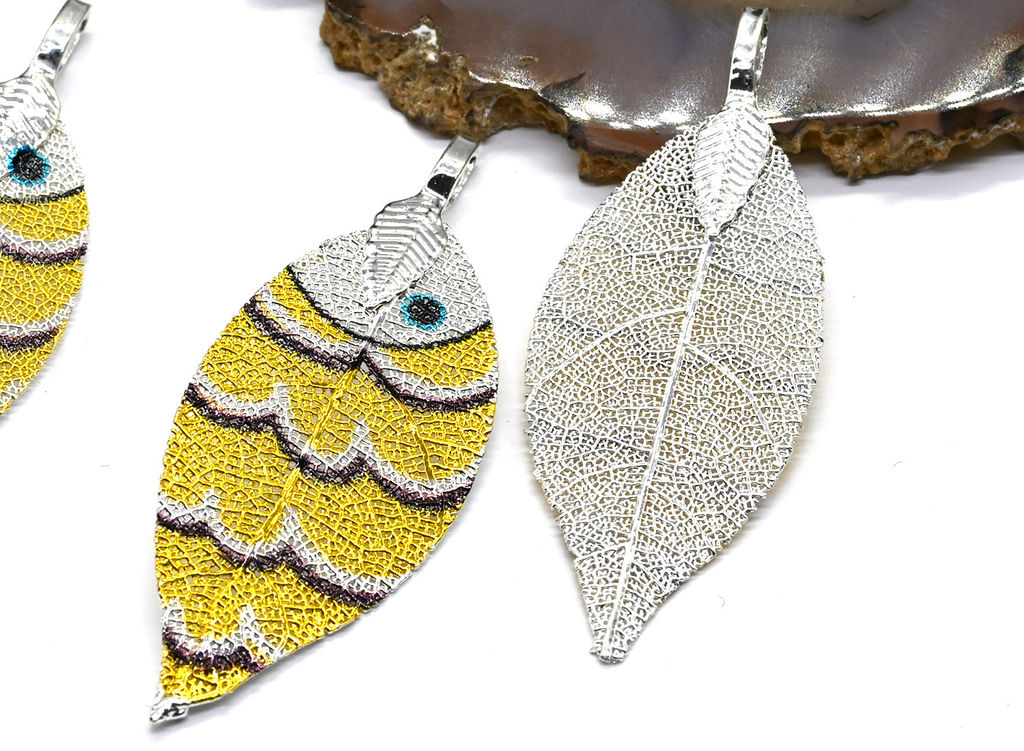 Подвеска в виде листа 14*39мм цв.желтый