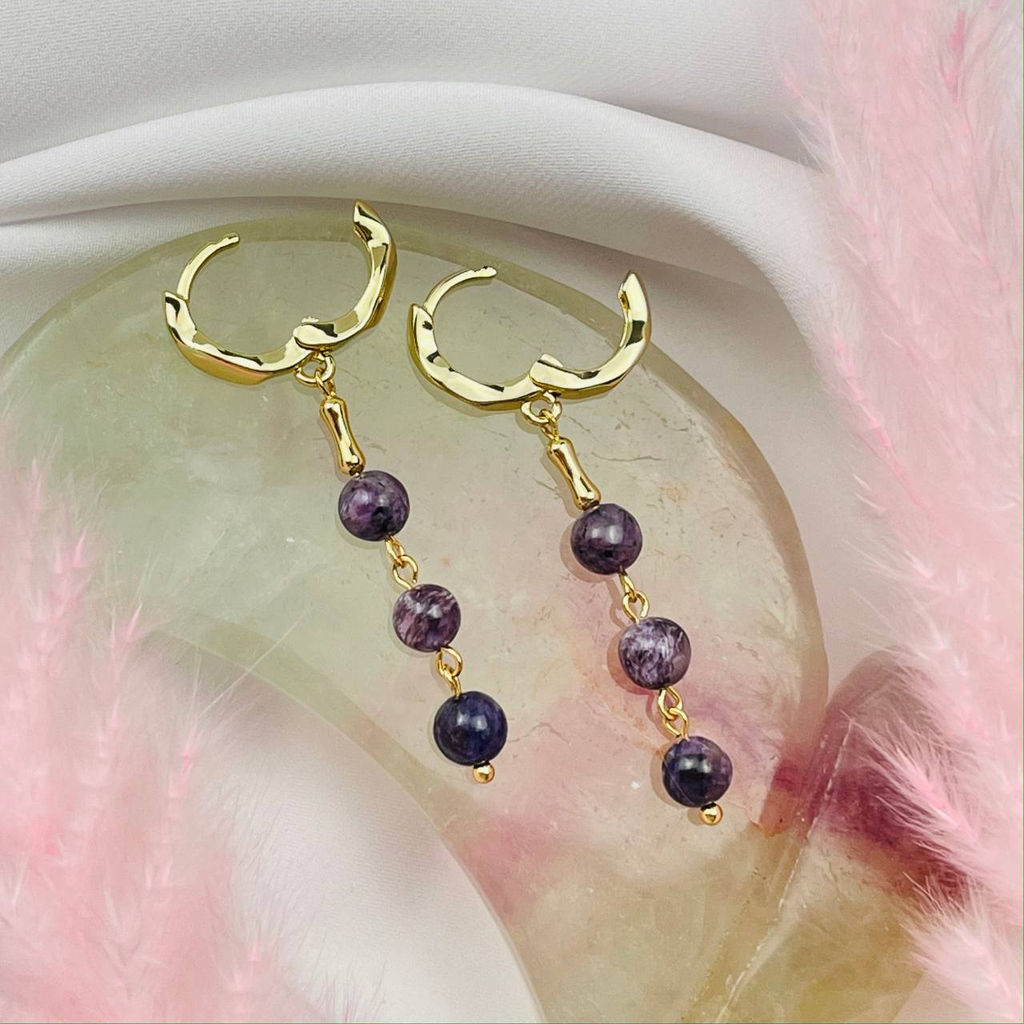 Серьги тройные с камнем Чароит - Радуга самоцветов фото 3