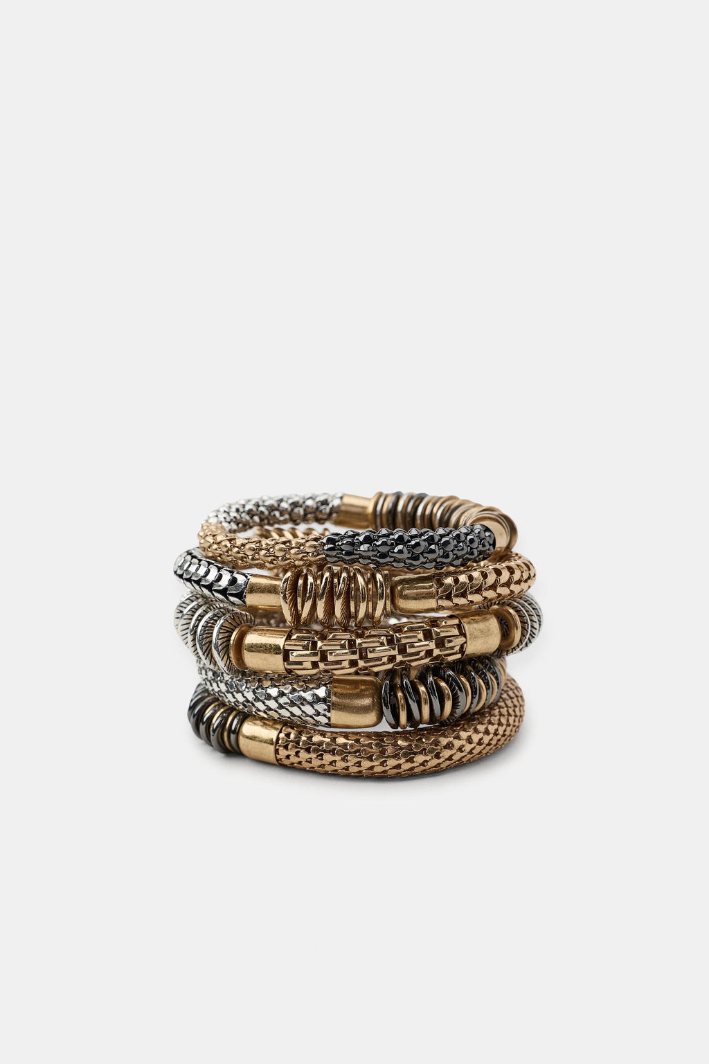 PACK 5 PULSERAS EL?STICAS PIEZAS MET?LICAS / Oro / Plata - Zara фото 2