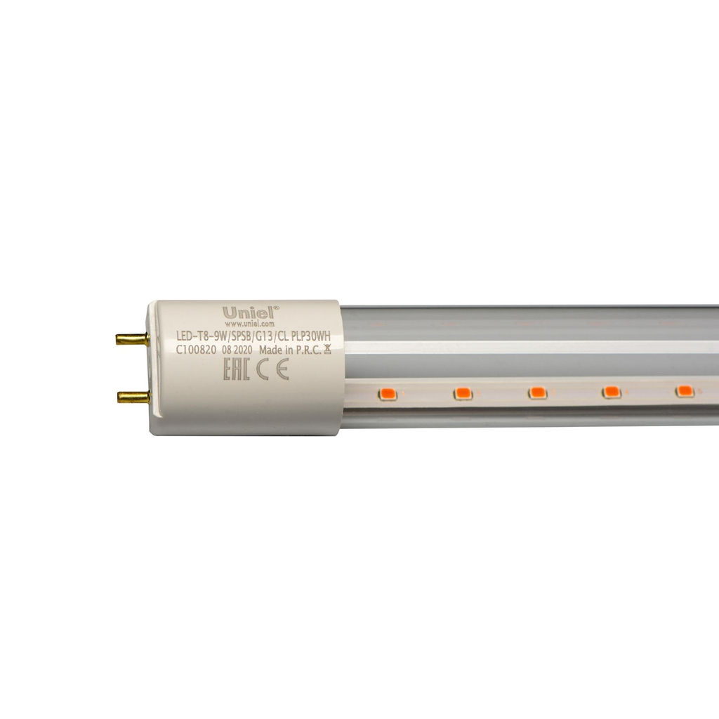 LED-T8-9W/SPSB/G13/CL PLP30WH Лампа светодиодная для растений. Форма "T8", прозрачная. Спектр для рассады и цветения. ТМ Uniel.