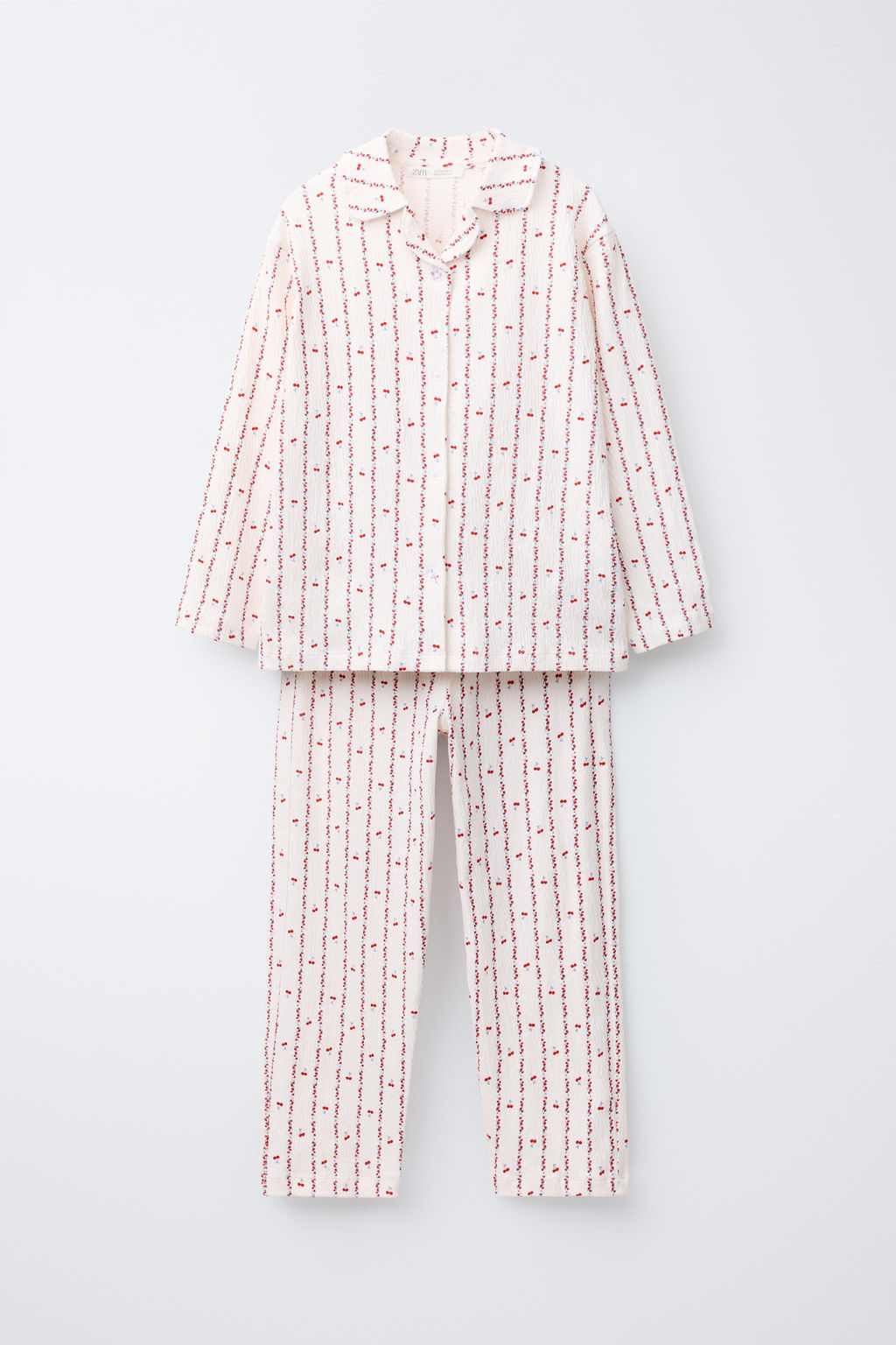 6-14 YEARS/ CHERRY AND FLOWER PRINT SHIRT AND TROUSERS PYJAMAS