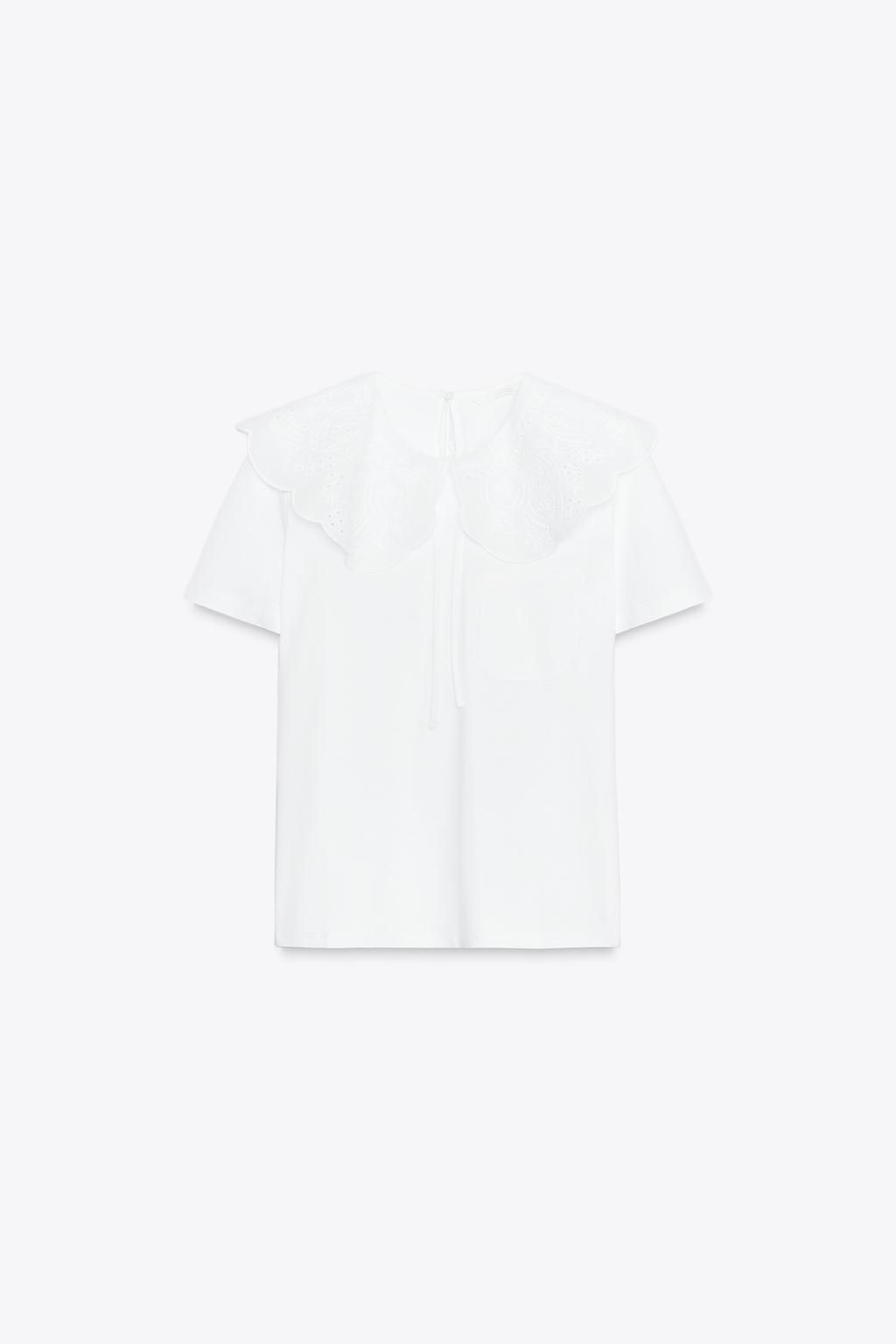 EMBROIDERED PETER PAN COLLAR T-SHIRT - Zara фото 5